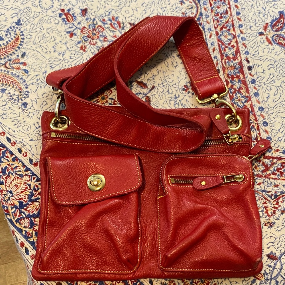 Roots Red Leather Crossbody Bag
